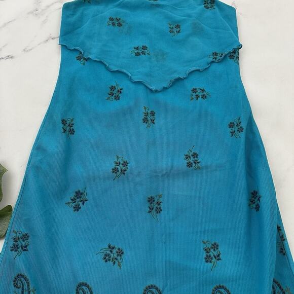 Hourglass Womens Vintage Y2k Halter Dress Size M Blue Paisley Mesh Boho - Picture 3 of 10